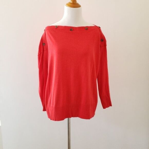 J. Crew Belvedere Button Boat Neck Sweater Red Boxy Fit Cotton/Viscose Women XS - Picture 2 of 8